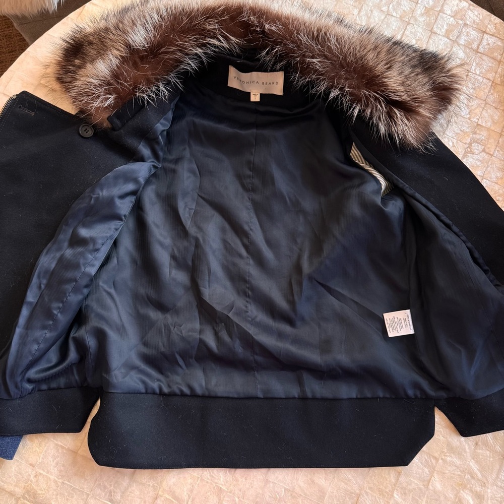 Veronica Beard Jacket with Fur Collar genuine leather trim real fur removable - Picture 9 of 10